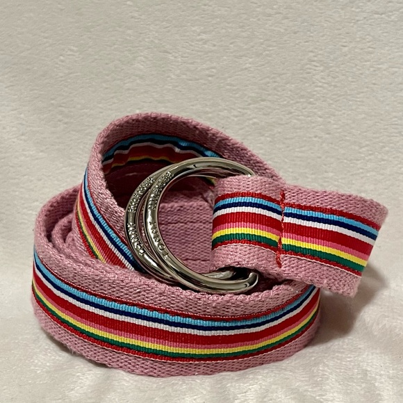 Tommy Hilfiger vintage canvas D-ring belt. Pink and rainbow. 41” in length. EUC - Picture 3 of 4